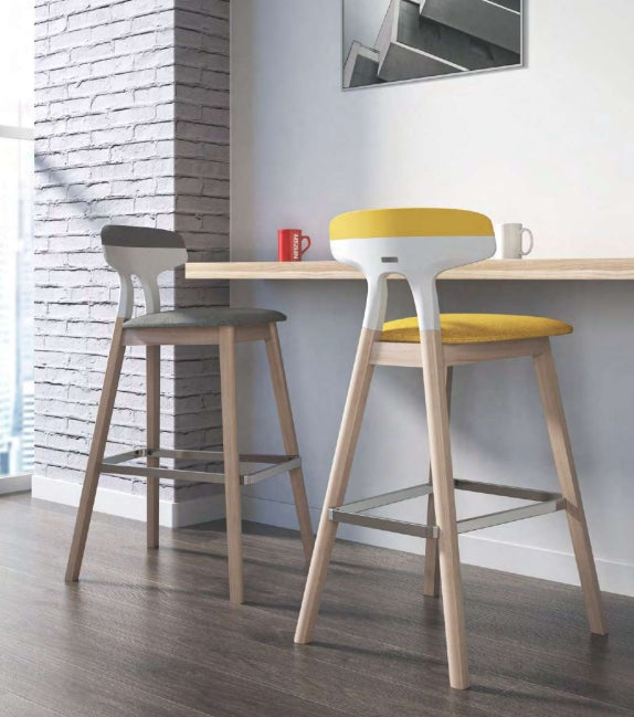 Taburete Sunshine Base Madera Tapizado Amarillo